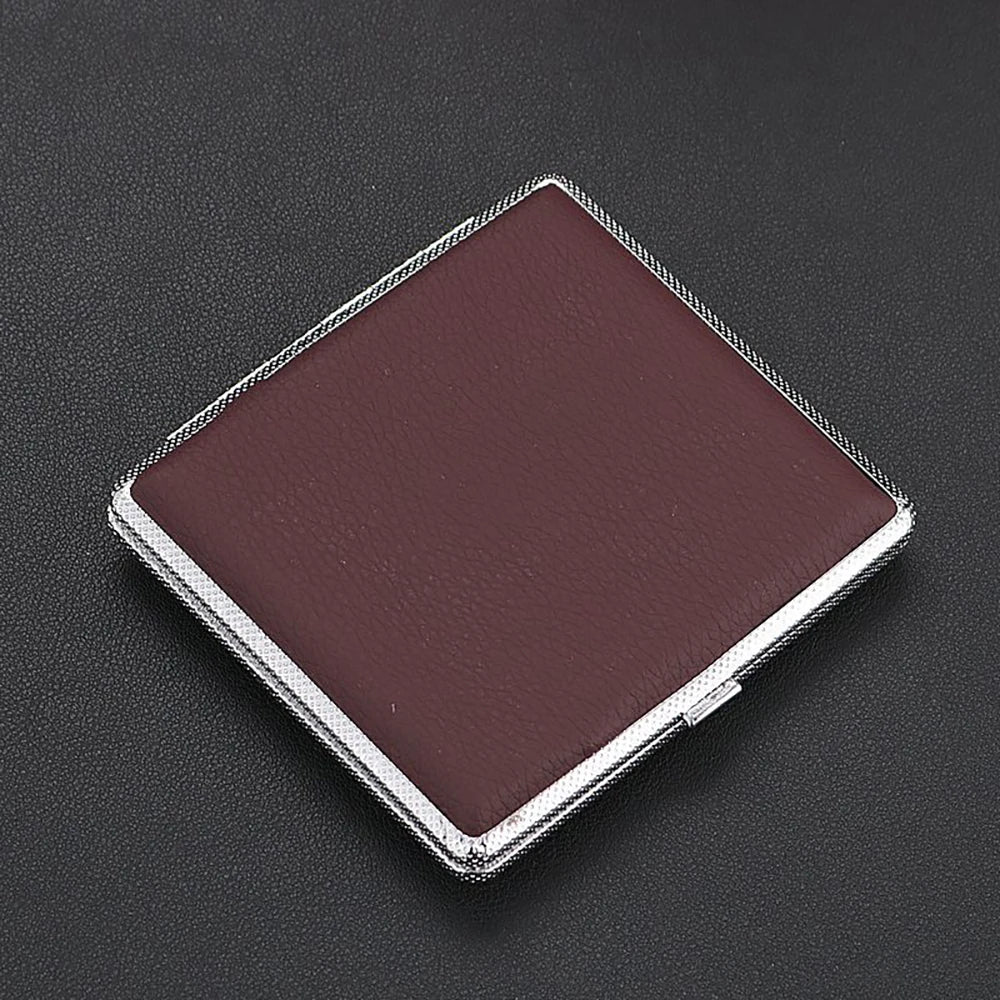 Leather Cigarette Case with Metal Frame for 20 Cigarettes