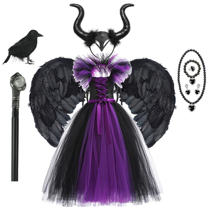 Maleficent Costume Dress for Girls Halloween Princess Gown