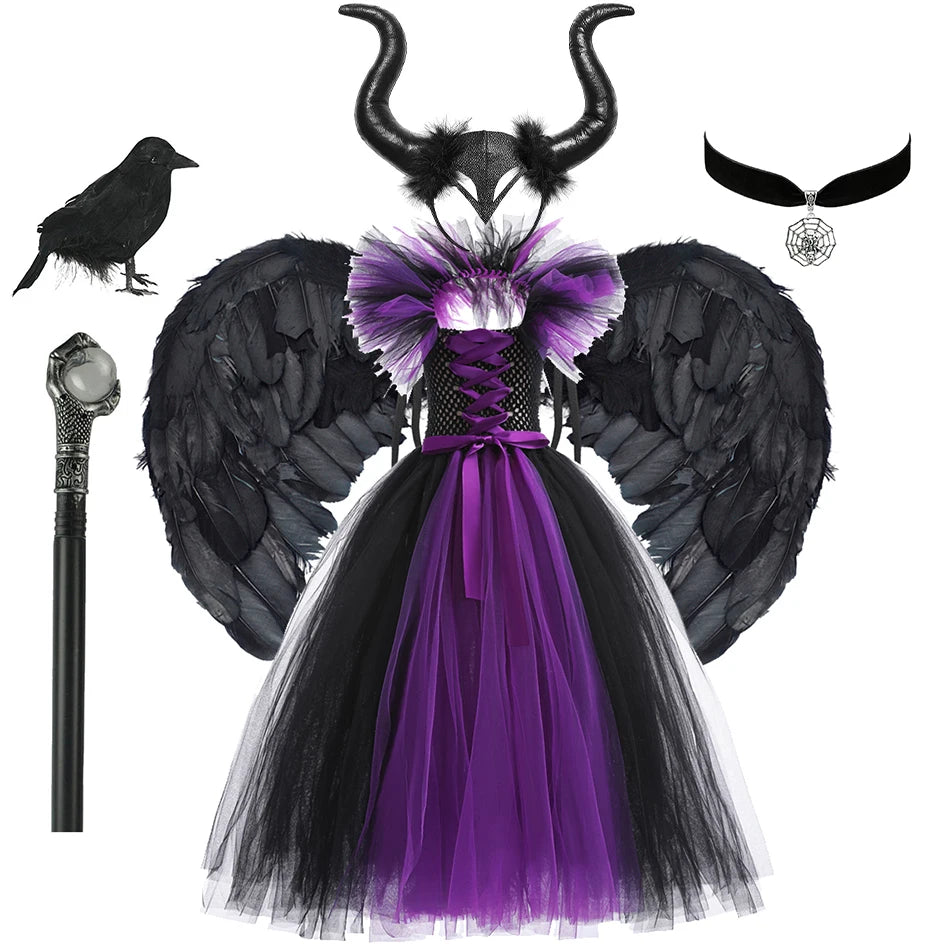 Maleficent Costume Dress for Girls Halloween Princess Gown
