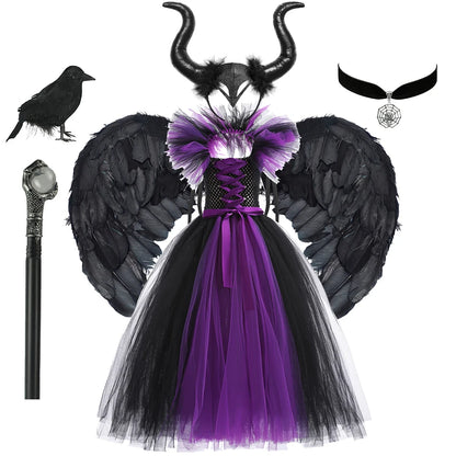 Maleficent Costume Dress for Girls Halloween Princess Gown