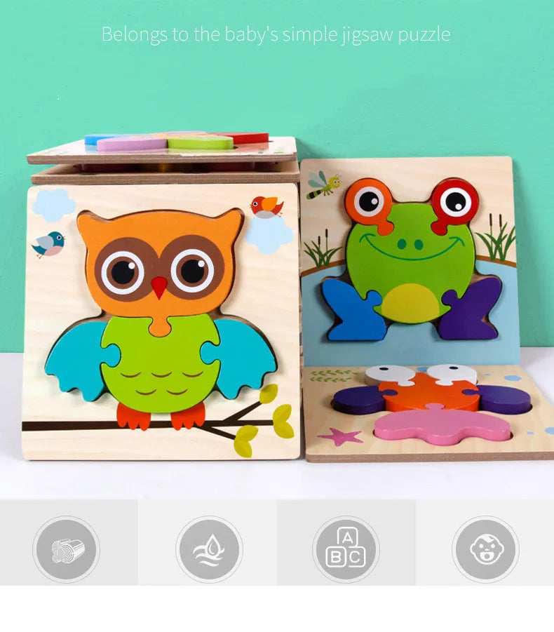 3D Wooden Puzzle Cartoon Animal & Traffic Learning Toy