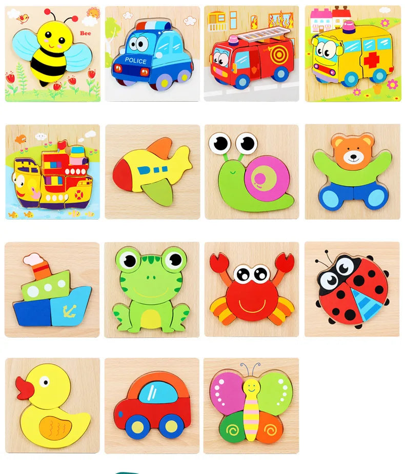 3D Wooden Puzzle Cartoon Animal & Traffic Learning Toy