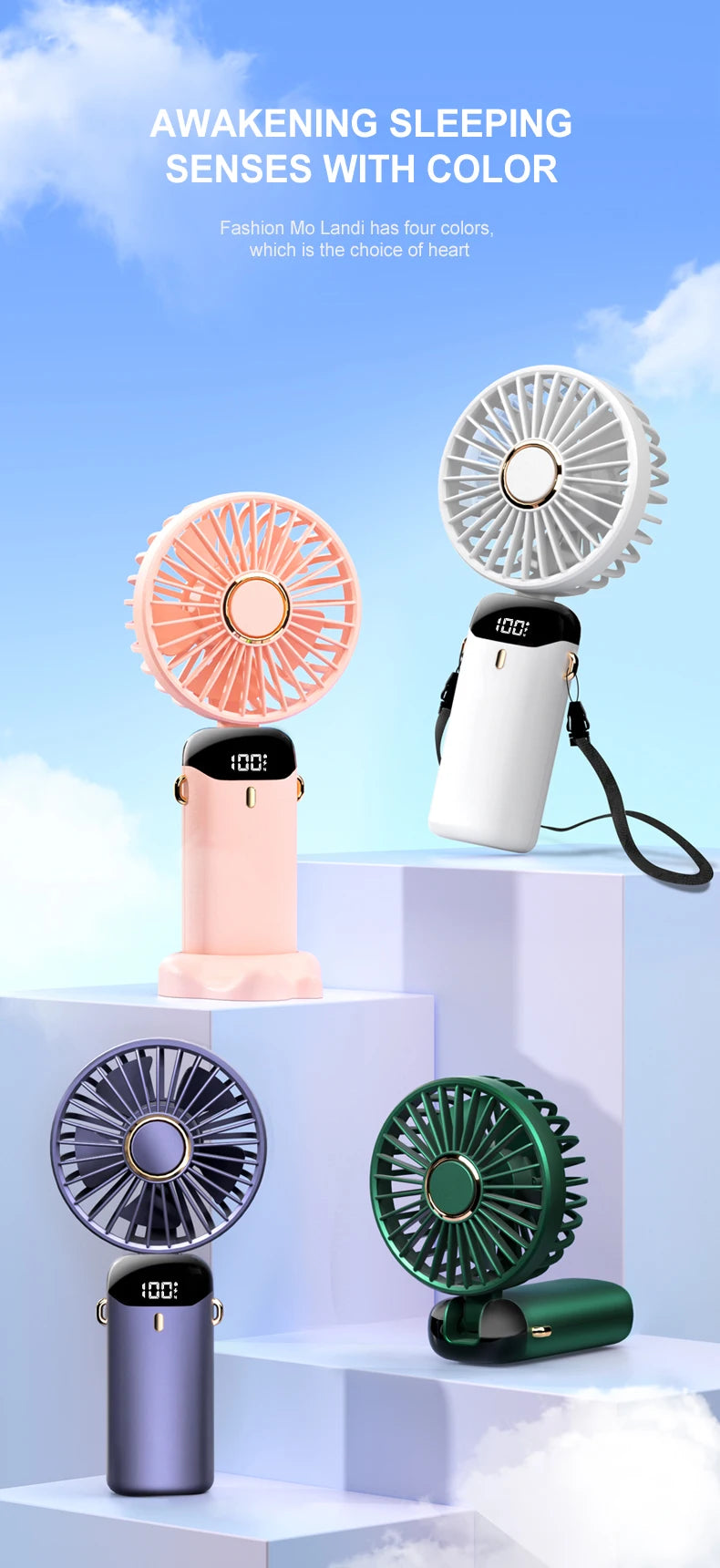 USB Handheld Mini Fan Rechargeable Foldable Neck Fan