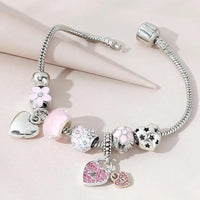 Heart Charm Bracelet – Crystal Flower Adjustable Bead Bracelet