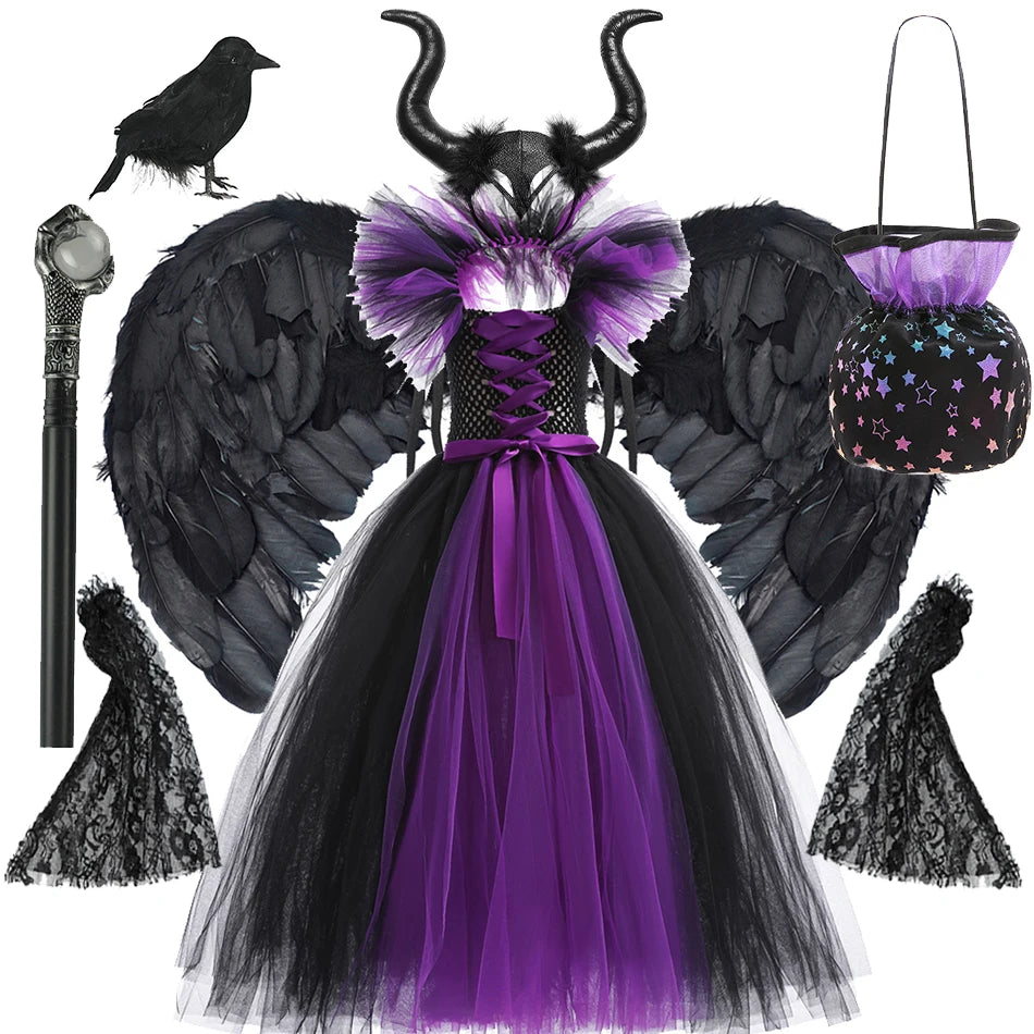Maleficent Costume Dress for Girls Halloween Princess Gown
