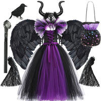 Maleficent Costume Dress for Girls Halloween Princess Gown