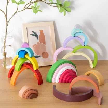 Rainbow Wooden Building Blocks Montessori Stacking Toy