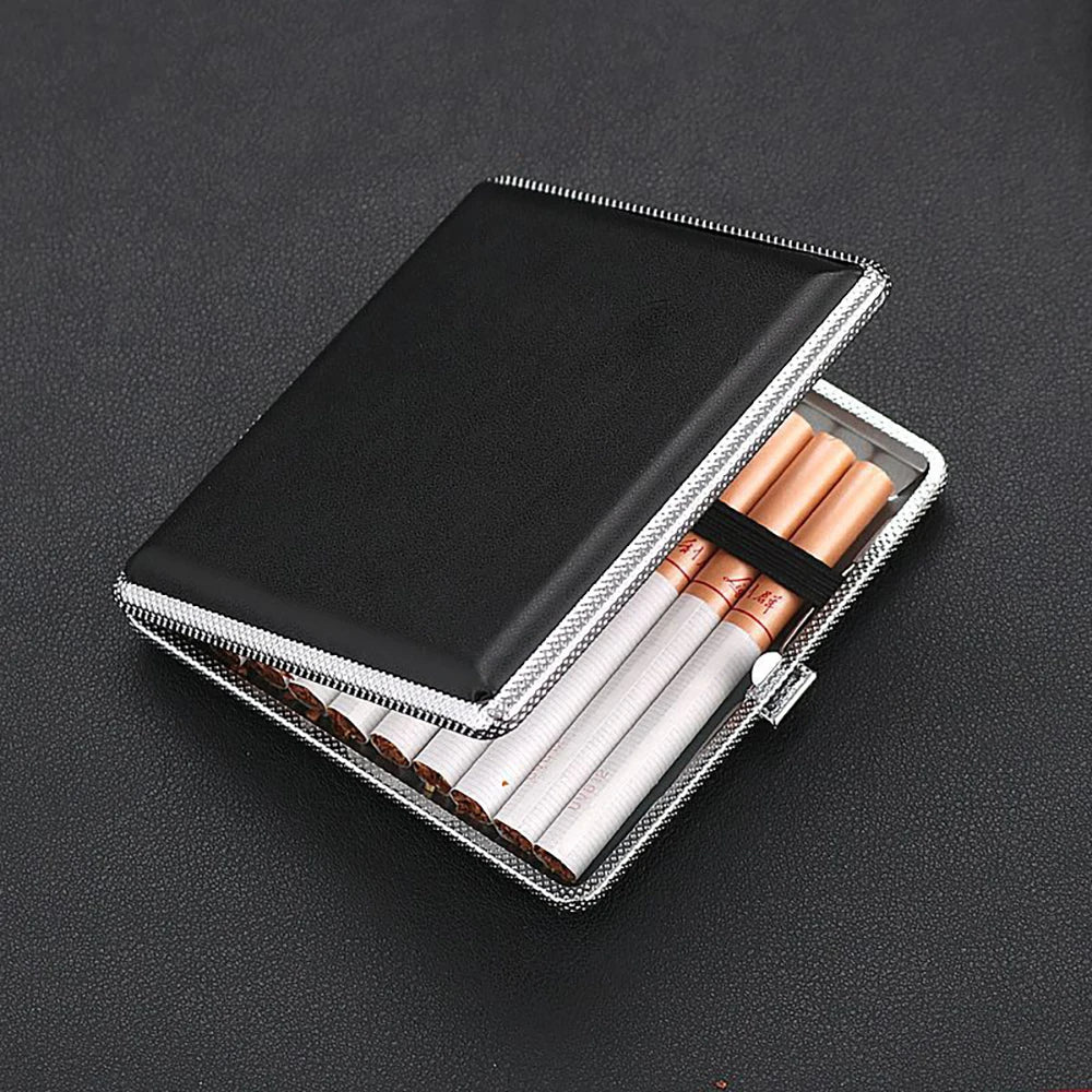 Leather Cigarette Case with Metal Frame for 20 Cigarettes