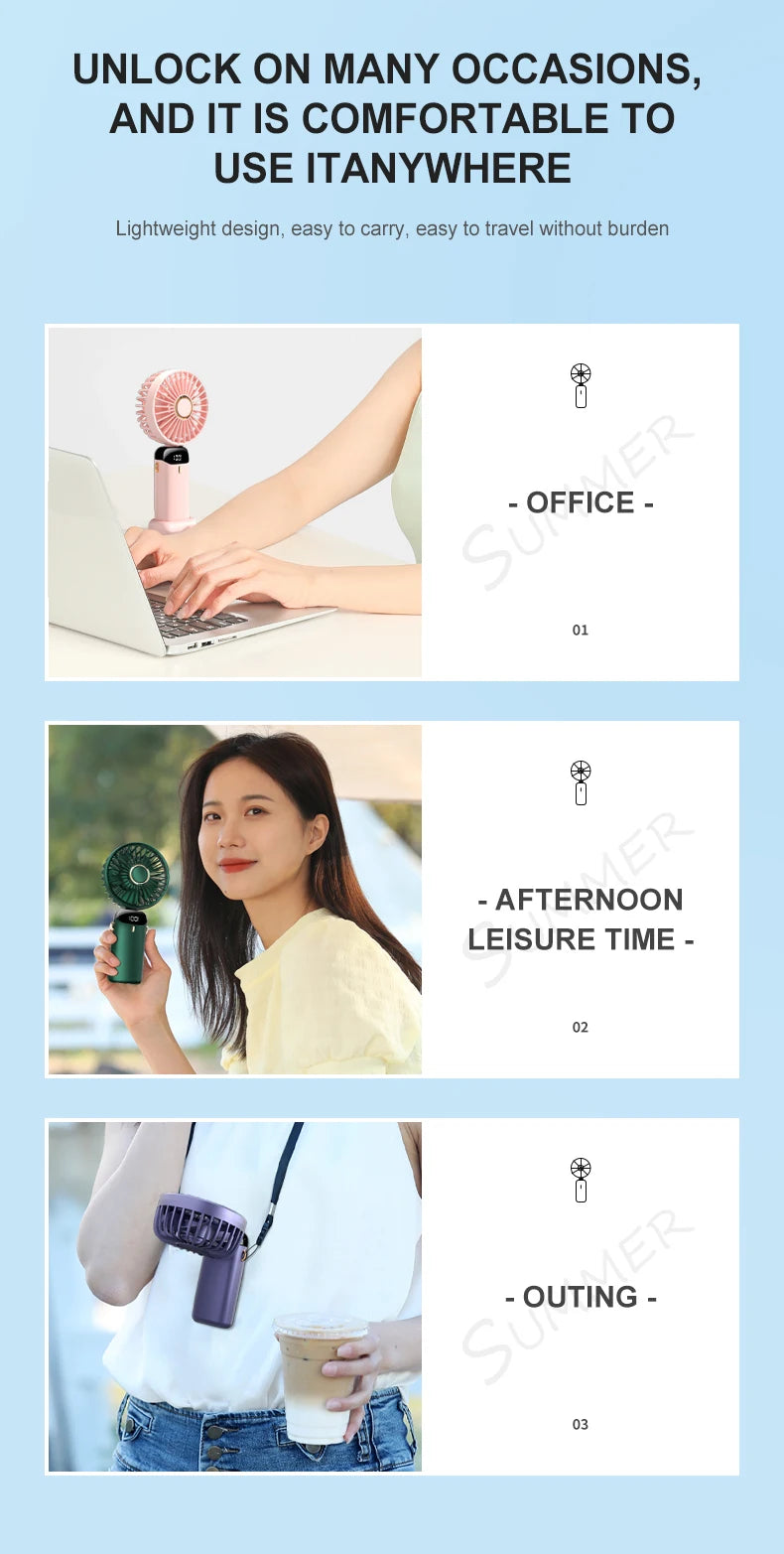 USB Handheld Mini Fan Rechargeable Foldable Neck Fan