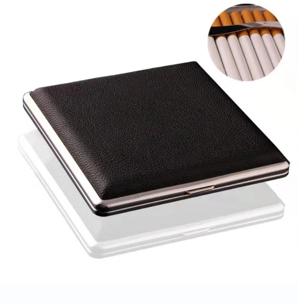 Leather Cigarette Case with Metal Frame for 20 Cigarettes