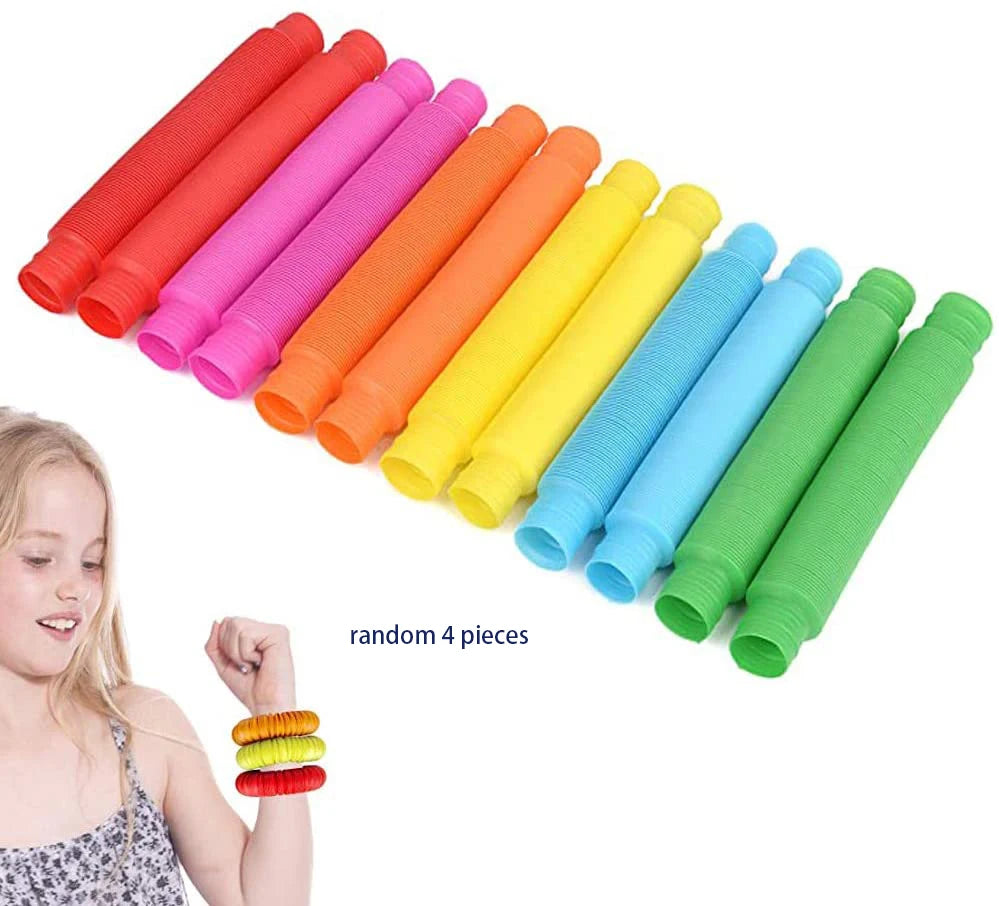 Mini Pop Tube Fidget Toy 4 Pack Sensory Stretch Tubes