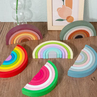 Rainbow Wooden Building Blocks Montessori Stacking Toy
