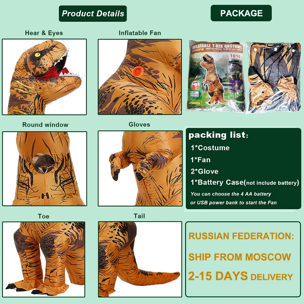 Inflatable T-Rex Costume Funny Dinosaur Halloween Suit